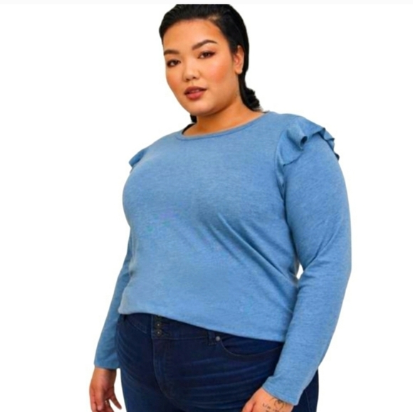 Torrid 2 Signature Jersey Tee Ruffle Shoulder Crew Neck Long Sleeve Top 2X - Picture 3 of 6